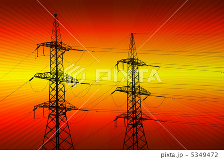 electric power transmission towers at sunset 5349472