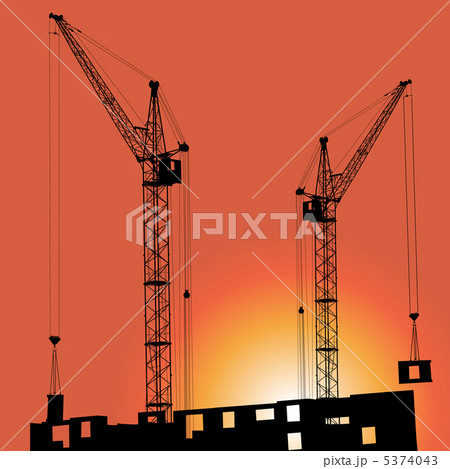 Silhouettes of crane on building against 5374043