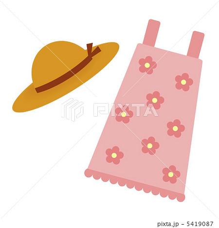 麦藁帽子とワンピースのイラスト素材