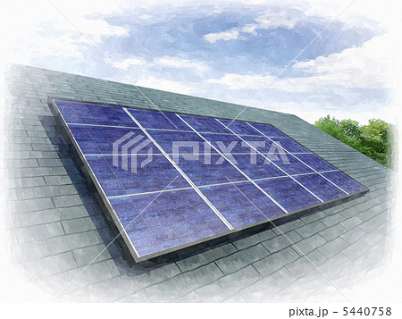 住宅用 太陽光発 ソーラーパネル 水彩表現 のイラスト素材