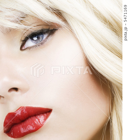 Beautiful Blond Woman Makeup.Red Lipstick.Retro Style 5471169
