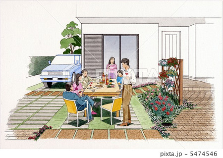 ガーデンパーティー q アウトドア 庭 庭食のイラスト素材