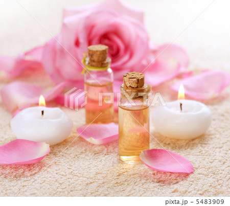Bottles of Essential Oil for Aromatherapy. Rose Spa Bottles of Essential Oil for Aromatherapy. Rose Spa 5483909