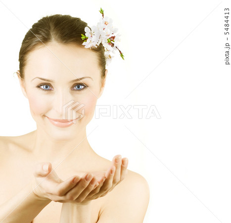 Beautiful Young Woman With Spring Blossom Isolated On White Beautiful Young Woman With Spring Blossom Isolated On White 5484413
