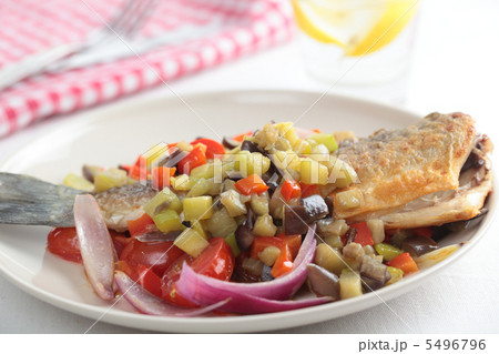 Roasted sea bass with vegetables Roasted sea bass with vegetables 5496796