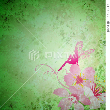pink little flower fairy on the green spring or summer grunge ba 5497916