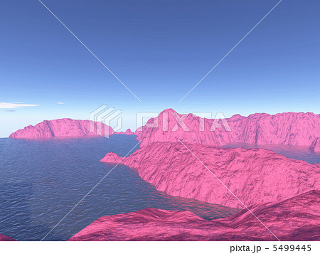 ピンク色の大地と青い空のイラスト素材