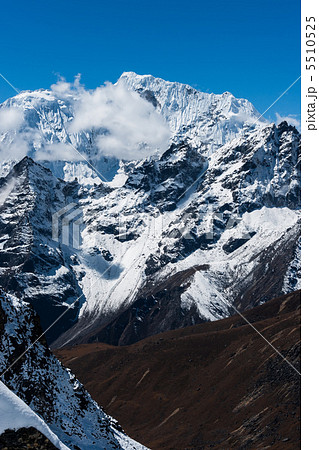 Snowed Mountain range scene viewed from Renjo pass 5510525