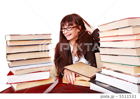 Girl with stack book . 5511531