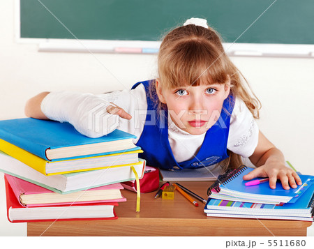 Disabled child with broken arm. Disabled child with broken arm. 5511680
