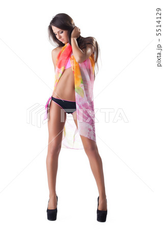 Beautiful sexy woman in beach swimsuit and cape 5514129