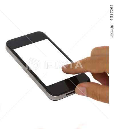 finger pointing at modern smartphone 5517262