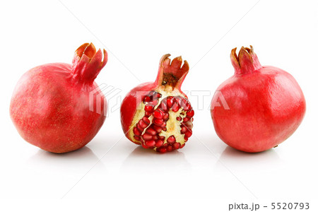 Ripe Sliced Pomegranate Fruit with Seeds Isolated on White 5520793