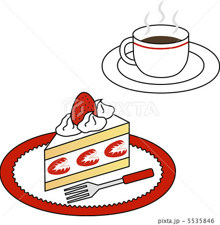 ショートケーキとコーヒーのイラスト素材 5535846 Pixta