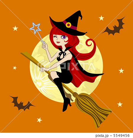 ハロウィン 魔女 満月のイラスト素材