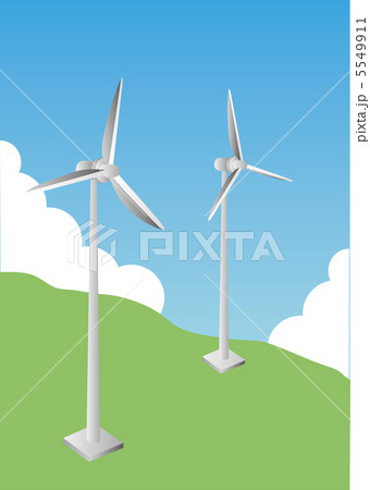 風力発電と青空のイラスト のイラスト素材