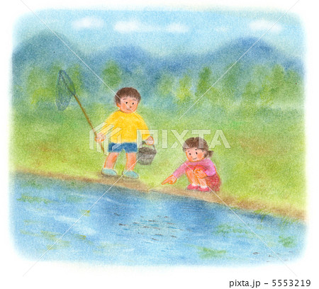 昭和の子供たち 魚とりのイラスト素材