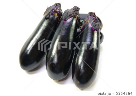 茄子整然と５個盛り水滴なし・横位置アップ 5554264