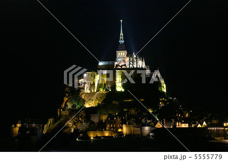 モンサンミッシェル、フランス、世界遺産、修道院、夜景 5555779