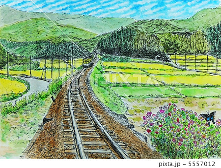 綺麗な線路 絵 花の画像