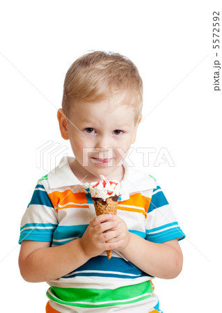 happy child boy eating ice cream in studio isolated happy child boy eating ice cream in studio isolated 5572592