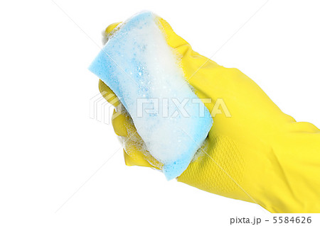 Hand with rubber glove and cleaning sponge Hand with rubber glove and cleaning sponge 5584626