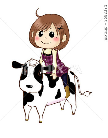 牛にまたがる女の子のイラスト素材
