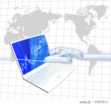 パソコンでインターネット株式投資のイラスト素材