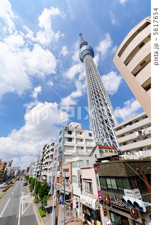 青空が広がる東京スカイツリーと地元商店街 5617654
