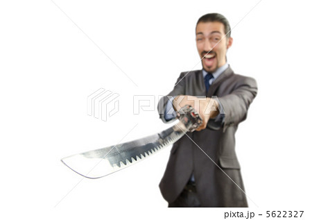 Businessman with sword on white Businessman with sword on white 5622327