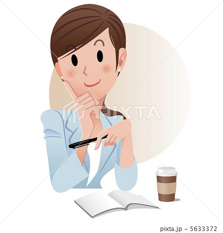 働く女性 コーヒー イラスト ペン ノートのイラスト素材
