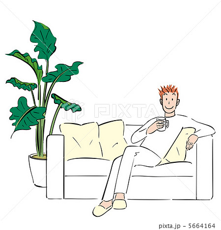 ソファに座る男性のイラスト素材
