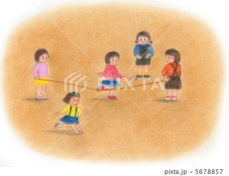 昭和の子供たち ゴムとびのイラスト素材