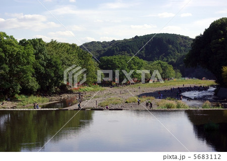 高麗川と巾着田の曼珠沙華の写真素材