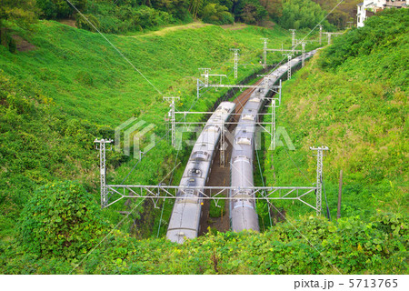 緑の中の擦れ違う電車 5713765