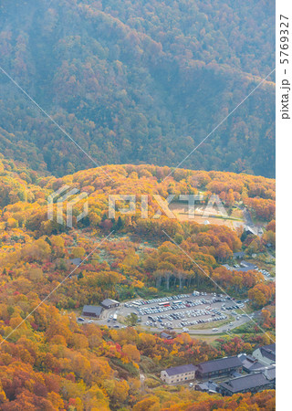 酸ヶ湯駐車場付近の紅葉　空撮 5769327