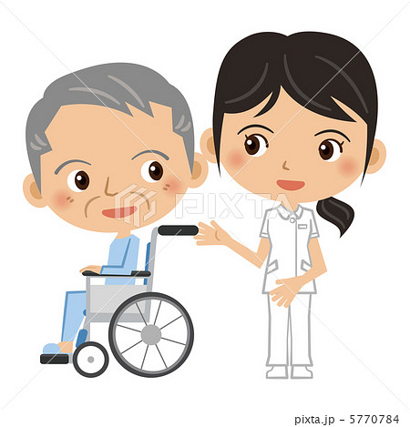 車椅子のシニアと介護士 横向き のイラスト素材