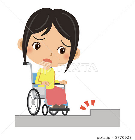 段差に困る車椅子の女性のイラスト素材