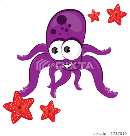 Cartoon illustration of octopus with starfish 5787019