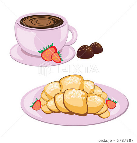 Coffee in round mug and croissant 5787287