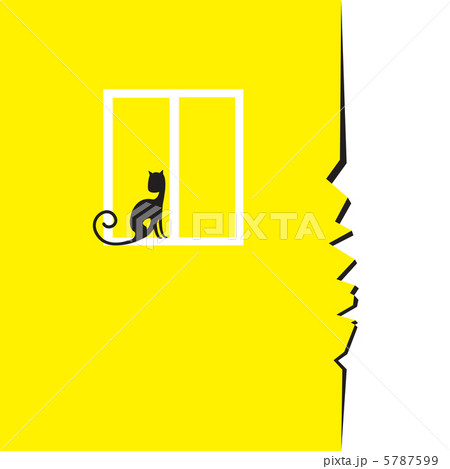 Crack in the wall with a window and a sitting cat Crack in the wall with a window and a sitting cat 5787599