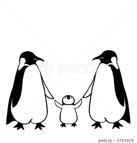 ペンギンの親子モノトーンのイラスト素材