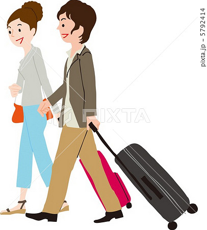 スーツケースを引くカップルのイラスト素材