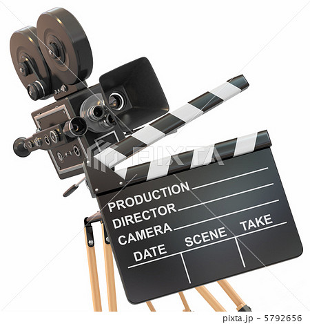 Movie composition. Vintage camera and clapperboard. Movie composition. Vintage camera and clapperboard. 5792656