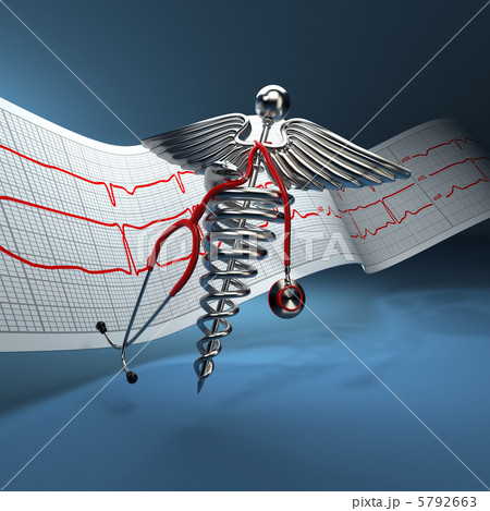 Medical background. Stethoscope, caduceus symbol  and cardiogram 5792663