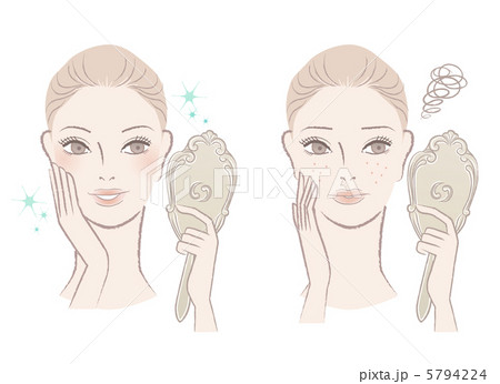 鏡を見る女性 ビフォアーアフター ビューティー 美容 イラスト 鏡を見る女性 ビフォアーアフター ビューティー 美容 イラスト 5794224