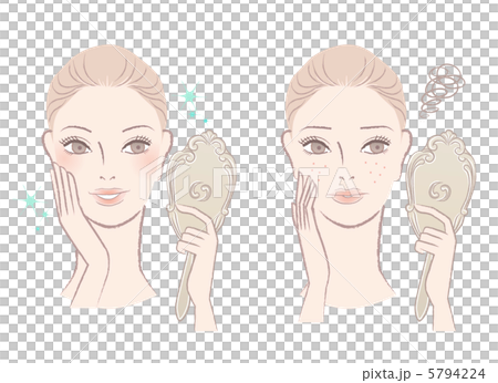 鏡を見る女性 ビフォアーアフター ビューティー 美容 イラスト 鏡を見る女性 ビフォアーアフター ビューティー 美容 イラスト 5794224