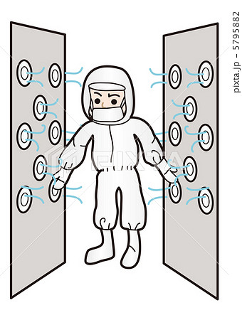 エアーシャワーを浴びる人のイラストのイラスト素材