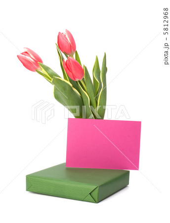 gift with pink tulips  isolated on white background 5812968