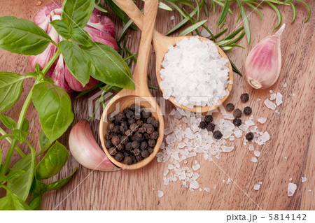 Fresh herbs and salt spoon 5814142